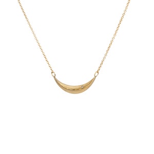 Vermeil and Diamond Wisp Necklace, crescent pendant, moon necklace, curved bar necklace, sideways moon, real gold, recycled, semicircle image 5