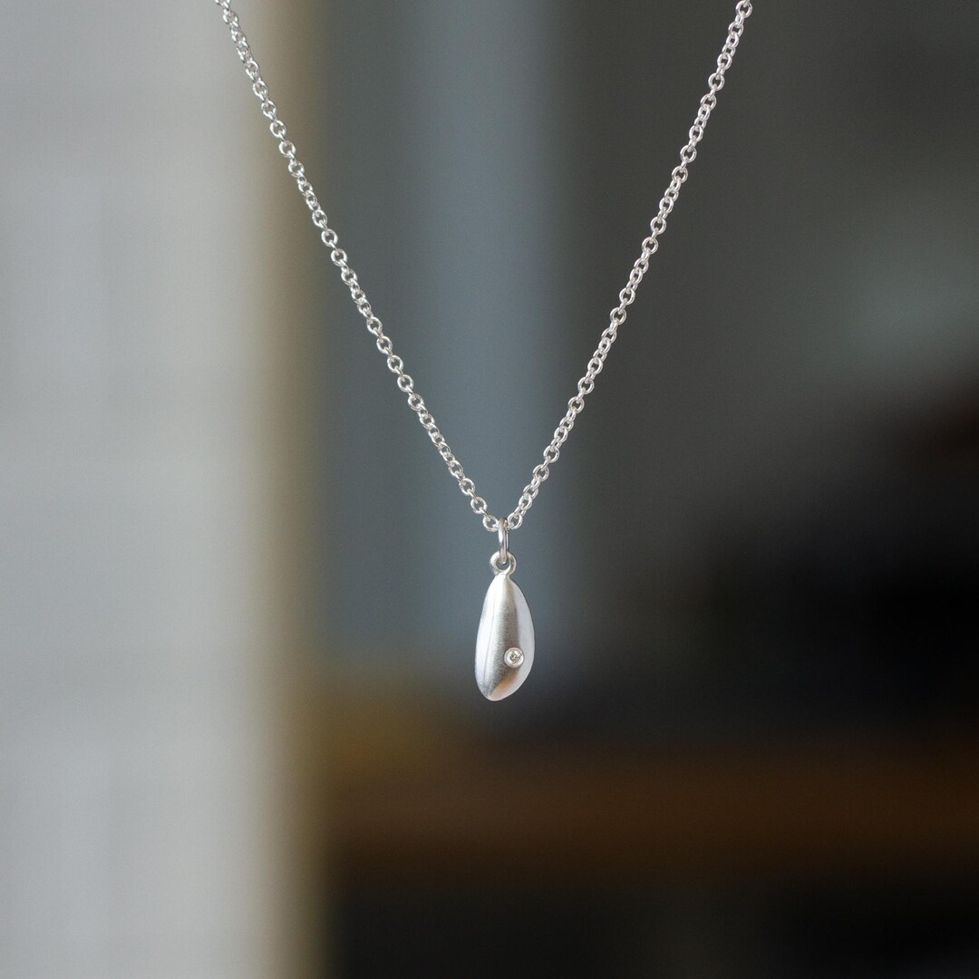 Sterling Silver Pebble Diamond Necklace – Minimalist Hand-carved ...