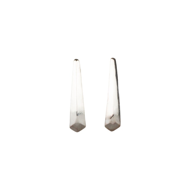 Silver tapered fragment stud earrings, minimal geometric studs, bar stud, modern stud earrings, carved, faceted, deco post earrings, gift image 5