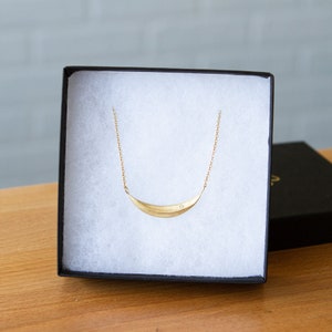 Vermeil and Diamond Wisp Necklace, crescent pendant, moon necklace, curved bar necklace, sideways moon, real gold, recycled, semicircle image 6