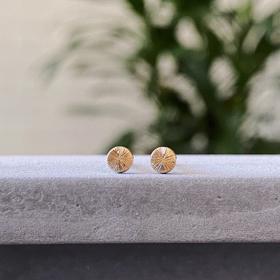 Buy Engraved Solid Yellow Gold Stud Earrings 14k Dainty Studs