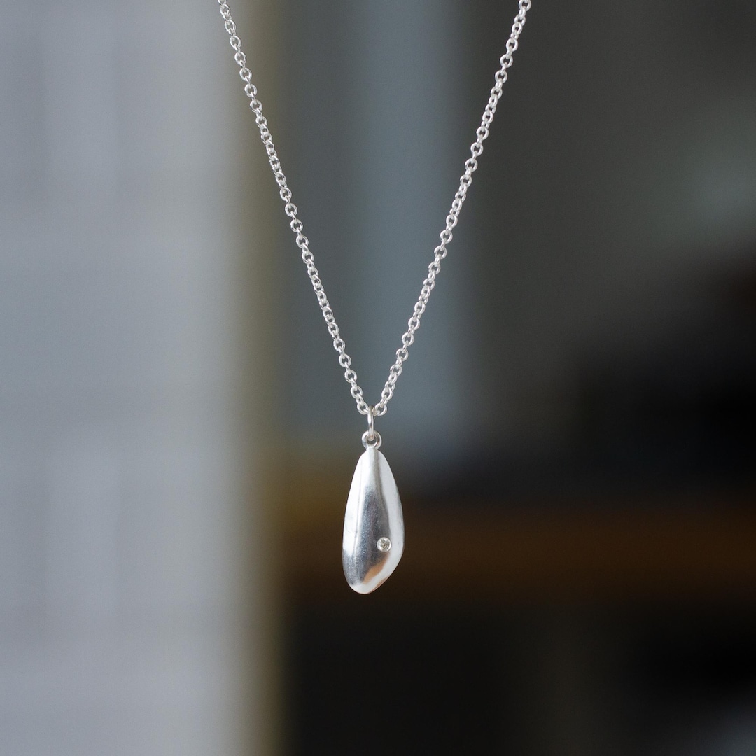 Sterling Silver Medium Pebble Diamond Necklace – Hand-carved Organic ...