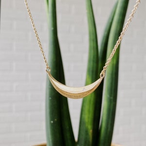 Vermeil and Diamond Wisp Necklace, crescent pendant, moon necklace, curved bar necklace, sideways moon, real gold, recycled, semicircle image 2