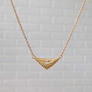 Gold Vermeil Flash Necklace, Triangle Diamond Necklace, organic texture, conflict free, recycled, light, burst, sunburst, rays, everyday image 5