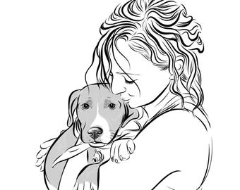 Custom Pet & Owner Portrait: Hand-Drawn Digital Illustration (Digital Download