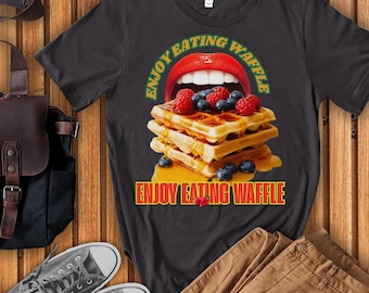 Camiseta gráfica "Disfruta comiendo waffles", camisa unisex con comida para desayunar
