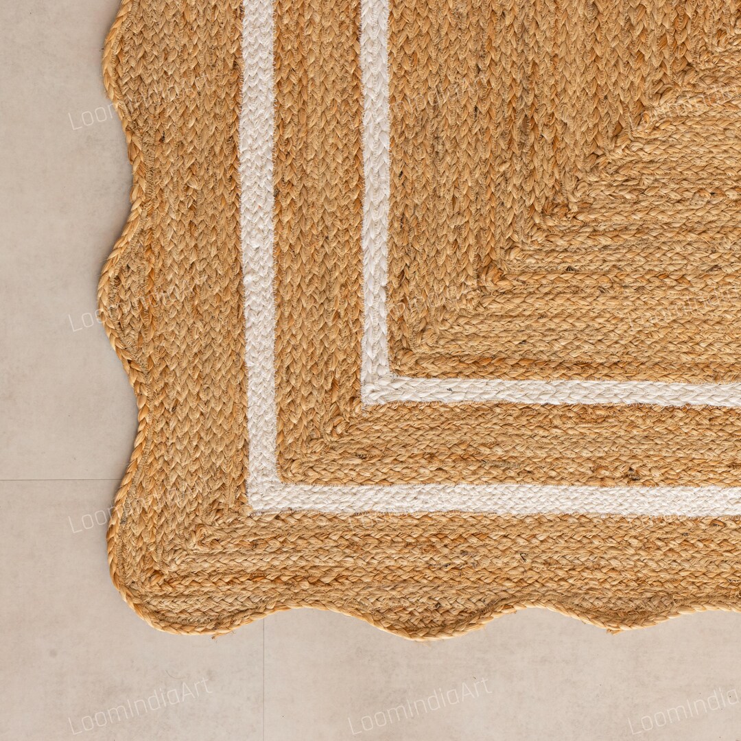 Wave Edge Rug Wavy Edge Jute Rug: Scalloped Bohemian Rug, Handmade in India - Etsy