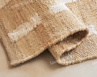 Handwoven Natural White Jute Rug, Custom Size Area Rug, Boho Farmhouse Style