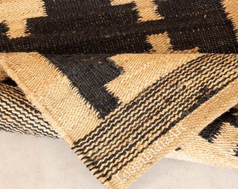 Handwoven Hemp Jute Rug Runner, Black and Natural, Custom Size