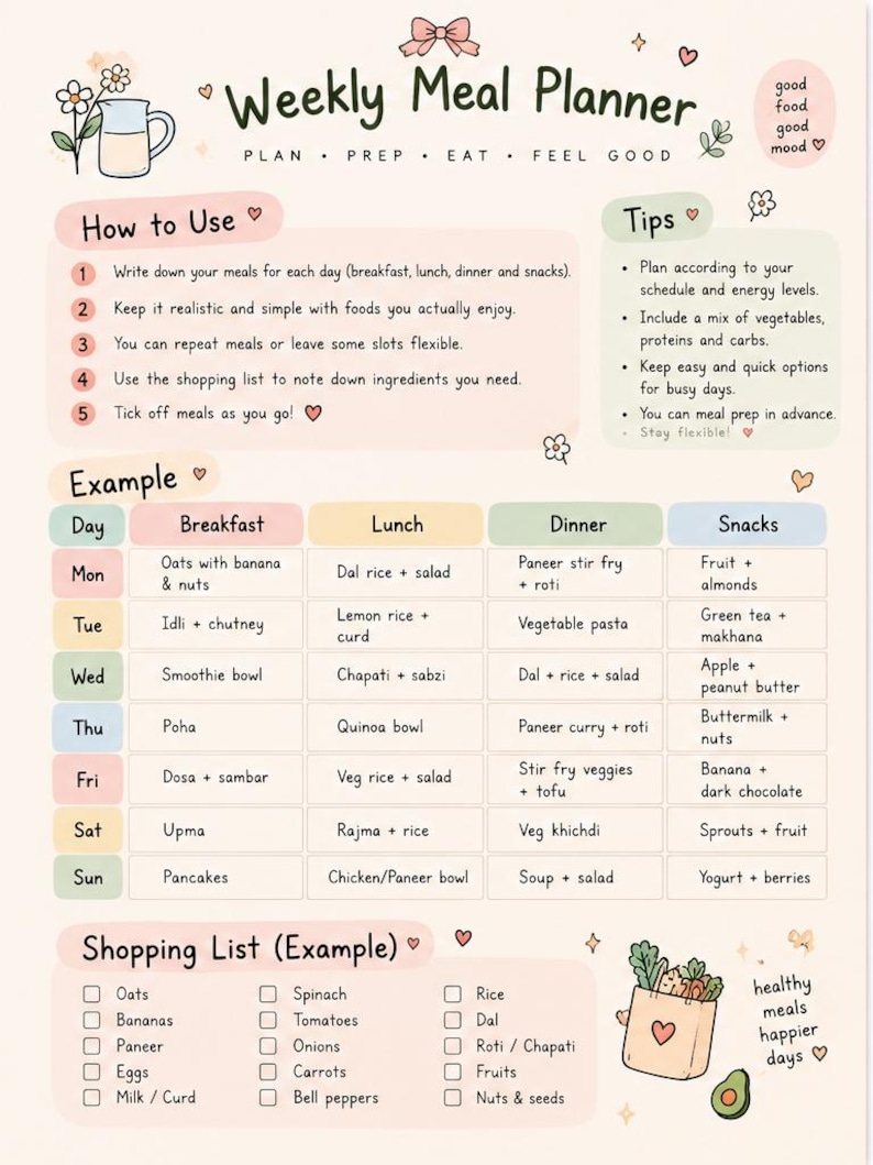 Adhd-friendly Weekly Meal Planner | Simple Grocery List (digital ...