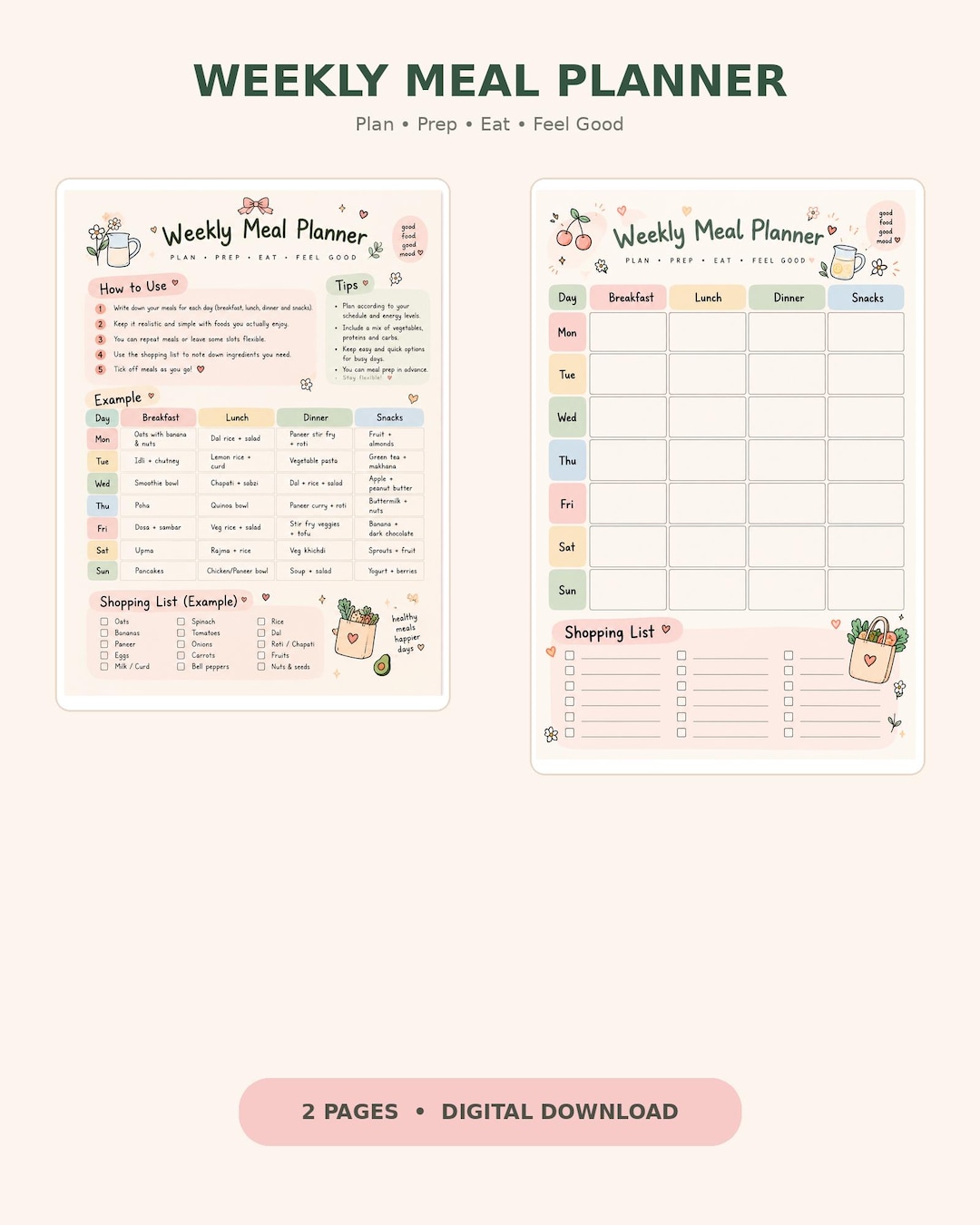 Adhd-friendly Weekly Meal Planner | Simple Grocery List (digital ...