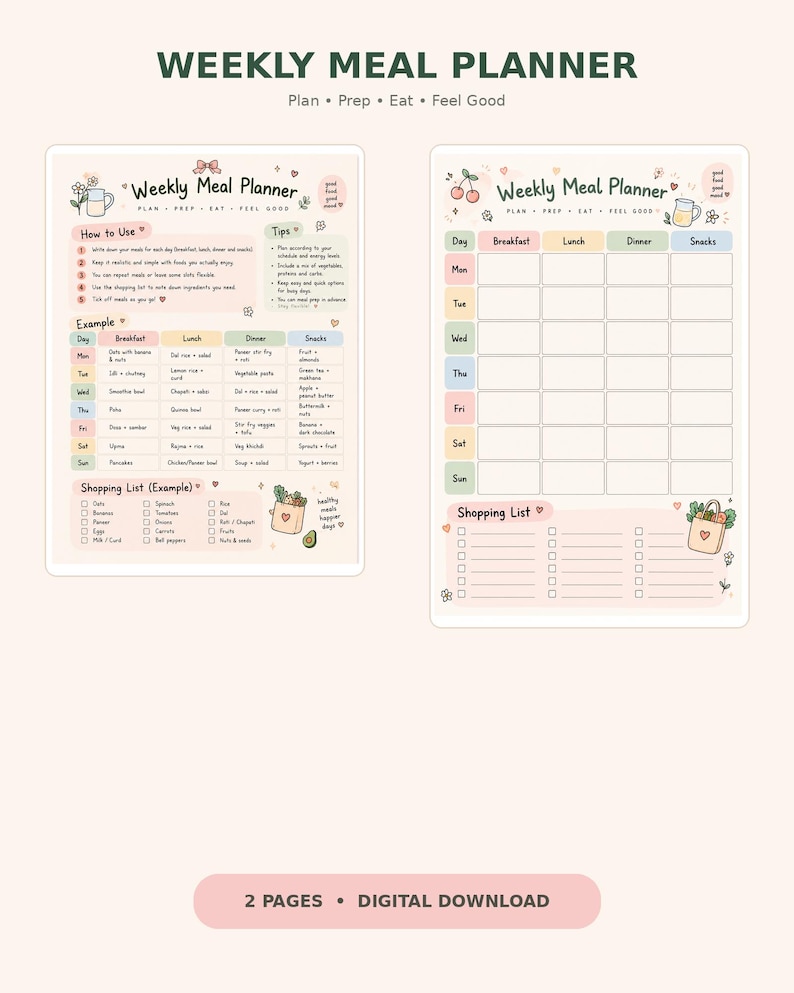 Adhd-friendly Weekly Meal Planner | Simple Grocery List (digital ...