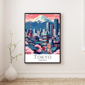 Tokyo Travel Poster – Retro Mid-Century Modern Wall Art | Japan City Print | Mount Fuji & Tokyo Tower | Vintage Tokyo Poster Decor