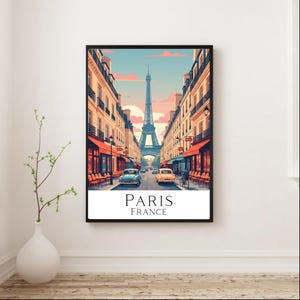 Paris Reiseplakat - Retro Mid-Century Modern Wall Art | Eiffelturm Poster | Frankreich Stadtbild Dekor | Vintage Paris Illustration