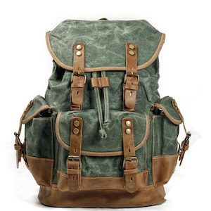 Waxed Canvas Travel Backpack: Vintage Style Rucksack, Laptop Compartment