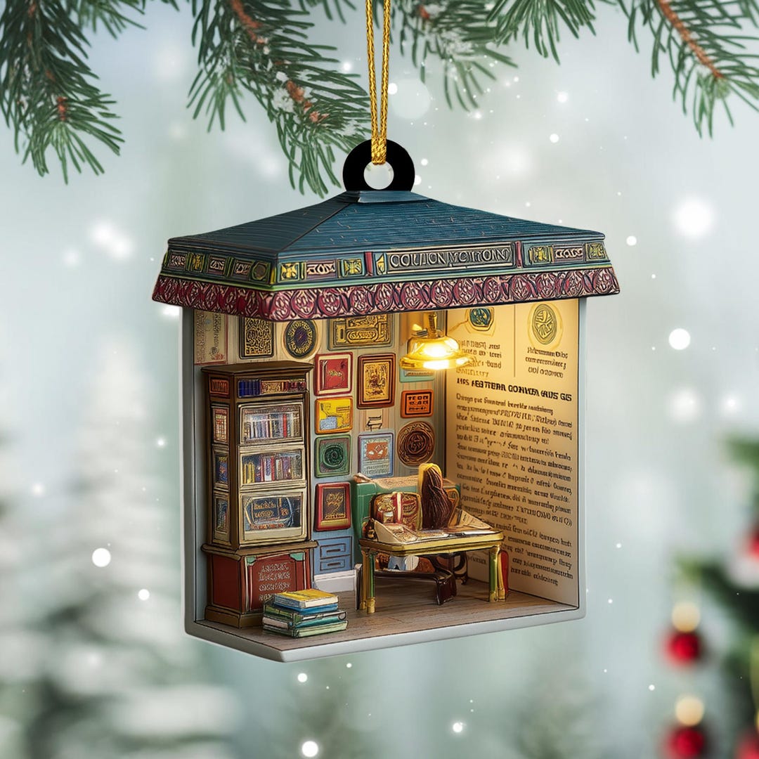 Book Nook Library Ornament Mini Reading Room Acrylic Ornament Cozy Book ...