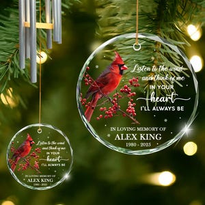 Custom Cardinals Bird Memorial Wind Chime, Personalized Sympathy Wind Chime, In Loving Memory, Bereavement Gift, Wind Chime Outdoor Tribute