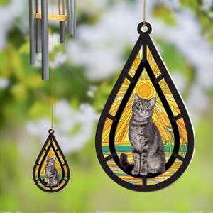 Personalized Pet Memorial Wind Chimes, Pet Loss Windchime, Pet Portrait Suncatcher, Sympathy Windchime, Cat Loss Gift, Outdoor Windchime