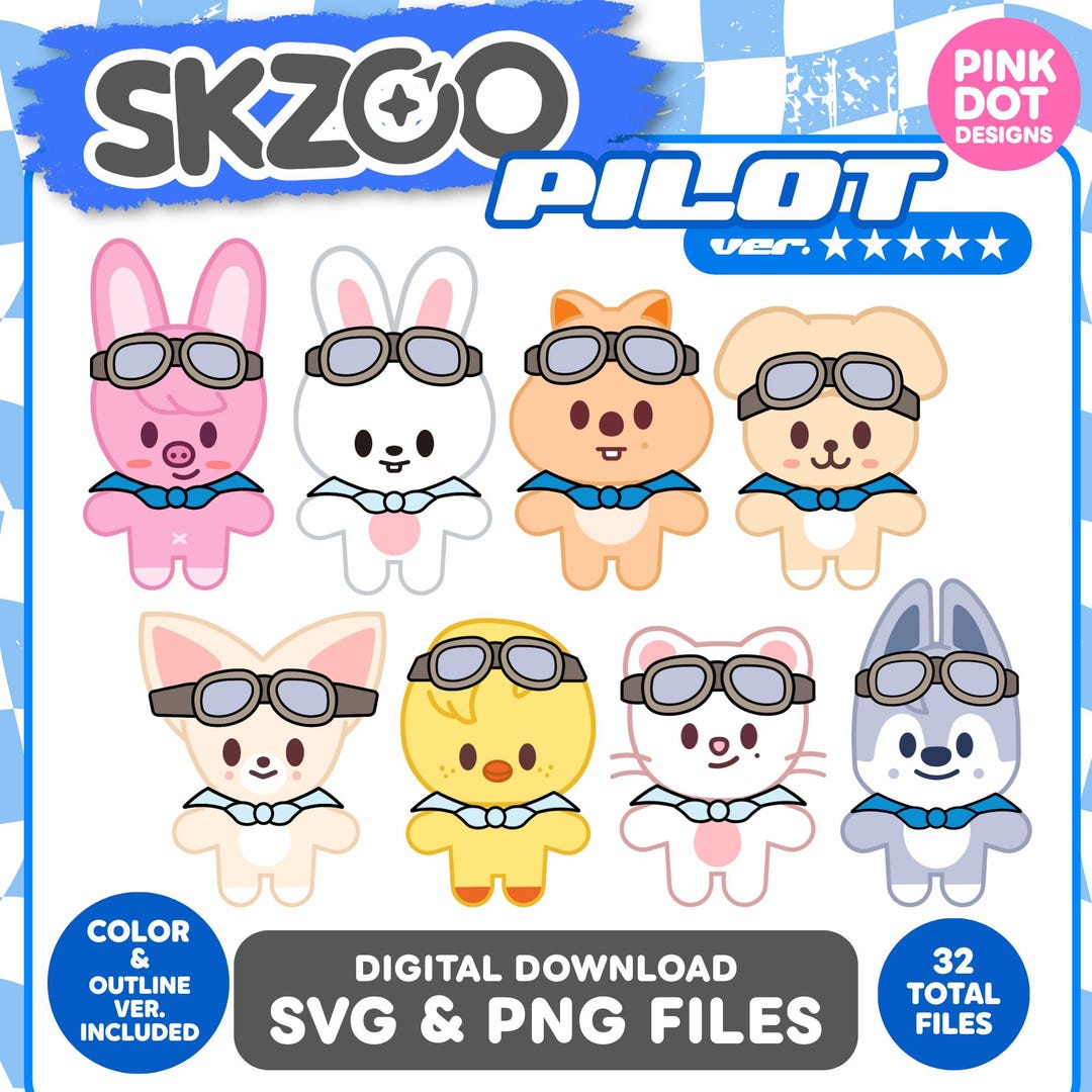 Stray Kids SKZOO Pilot Costume SVG PNG Files Kpop Clipart Cricut