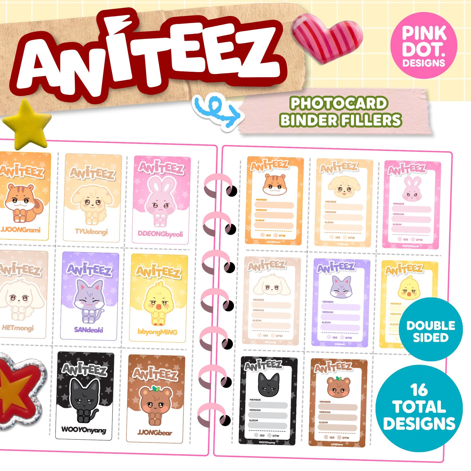 Ateez Aniteez Kpop ontbrekende fotokaartbindersvullers Afdrukbare pdf-bestanden Digitale download
