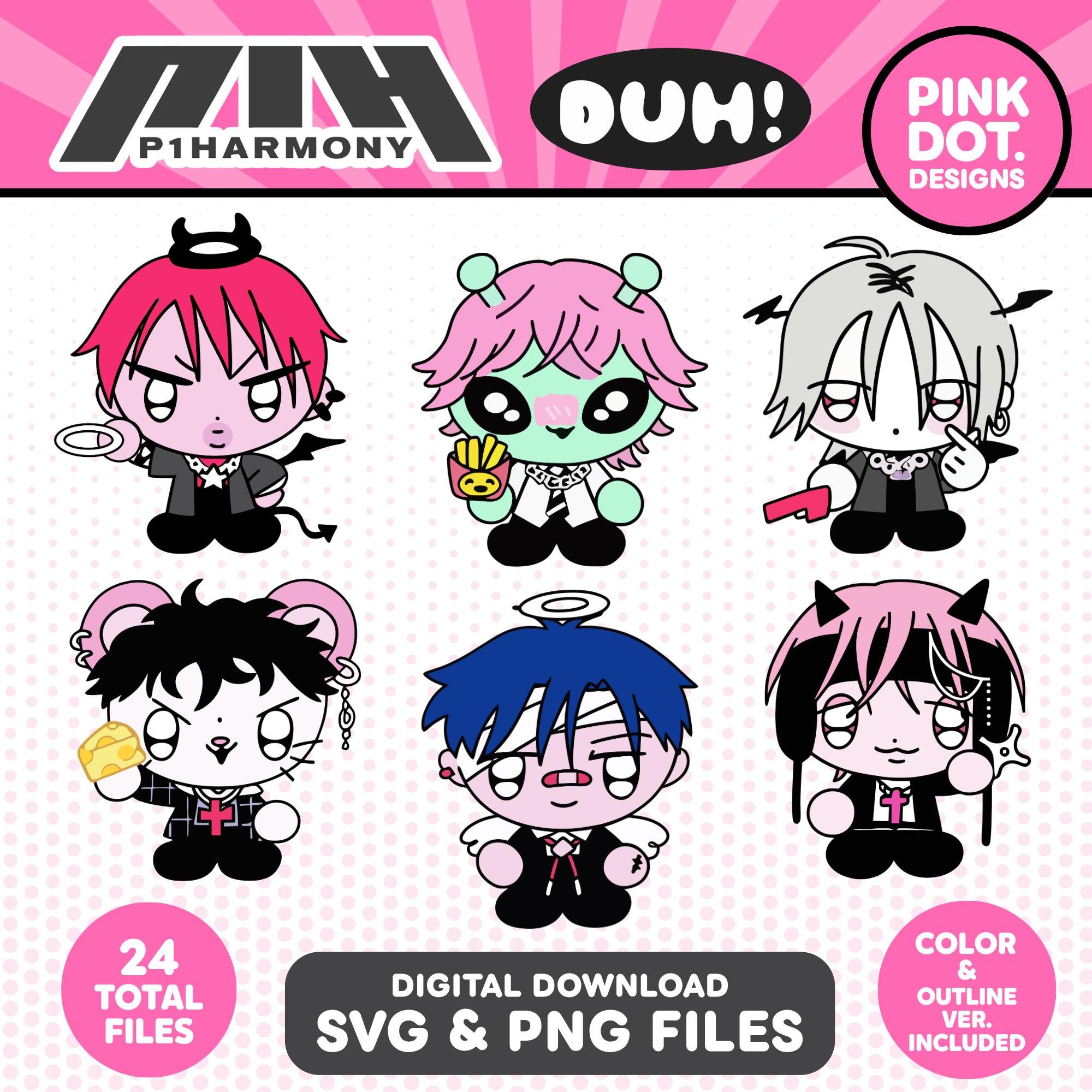 P1harmony P1KIDS Characters SVG PNG Files Kpop Clipart Cricut