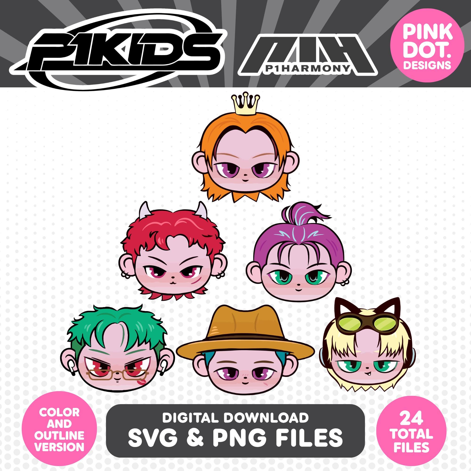 P1harmony P1KIDS Characters Faces SVG PNG Files Kpop Clipart