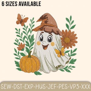Cute Ghost Embroidery Design, Halloween Pumpkin Ghost Machine Embroidery Design, Spooky Season Embroidery Files, Spooky Vibes Pumpkin Design
