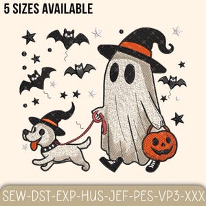 Halloween Ghost Embroidery Design, Ghost Walking Dog Embroidery Design, Ghost Dog Machine Embroidery File, Halloween Dog Lover Design File