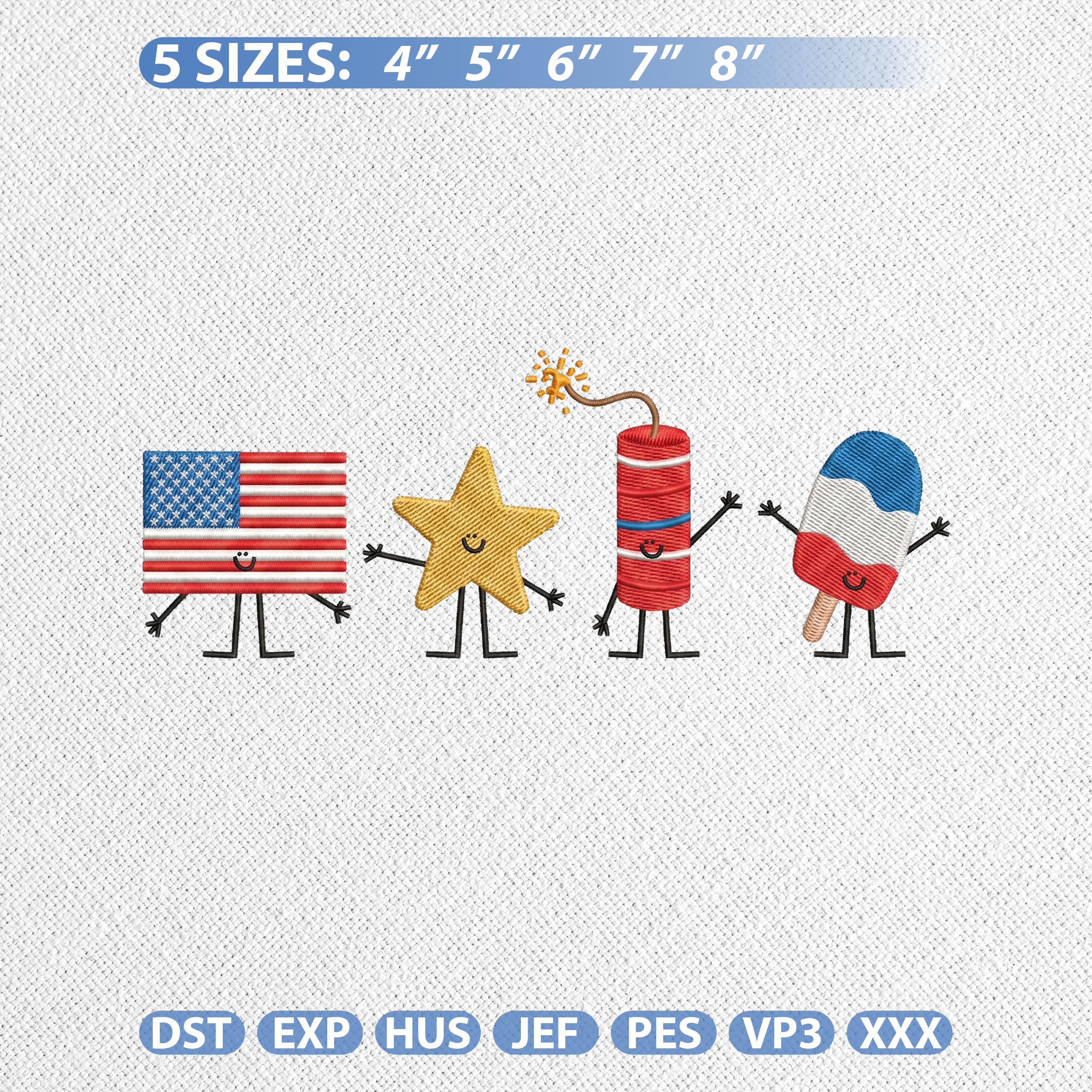 America 4th of July Mini Icons Embroidery Design, USA 250th