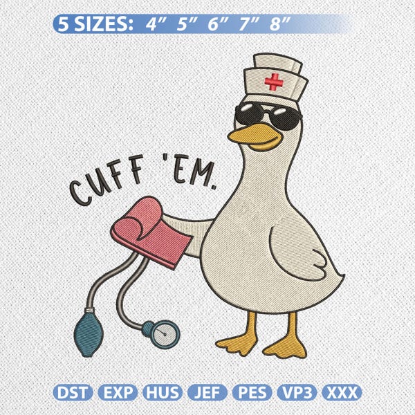 Verpleegkundige gans borduurwerk ontwerpen, grappige gans manchet 'em machinesteekbestand, medische eend patroon