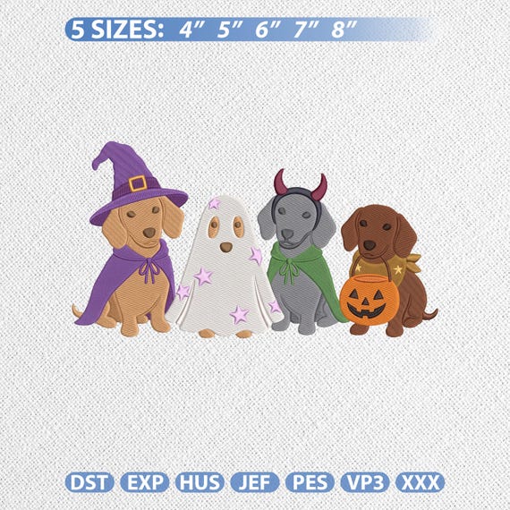 Halloween Dachshund Costume Embroidery Design, Trick or Treat Wiener Dog Puppy Machine Embroidery File