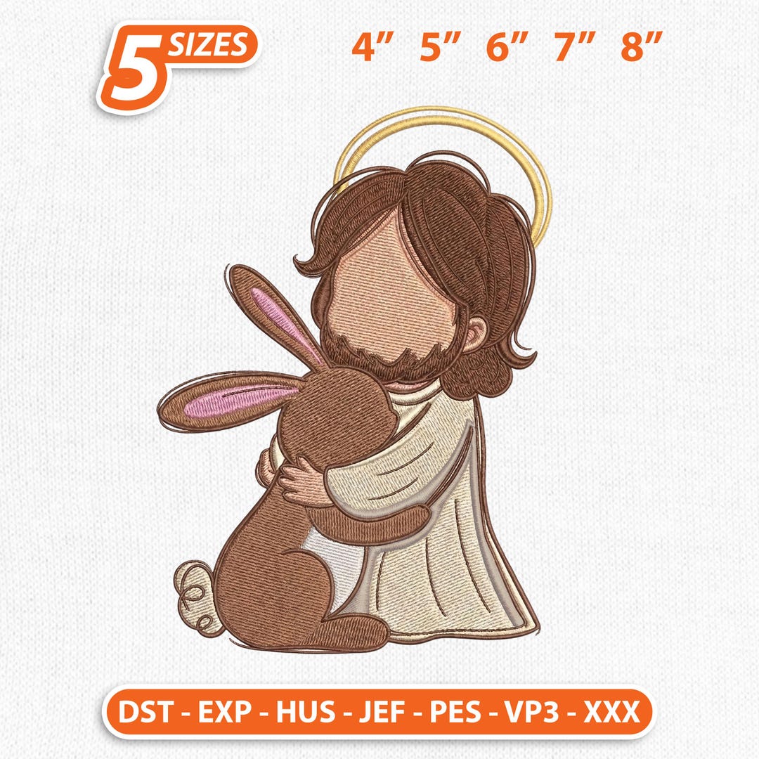 Jesus With Easter Bunny Embroidery Design, Christian Rabbit He is Risen ...