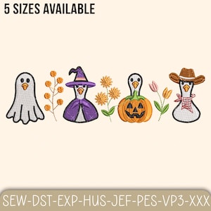 Halloween Goose Embroidery Design, Spooky Goose Machine Embroidery Designs, Cute Witch Ghost Pumpkin Goose Stitch File, Instant Download