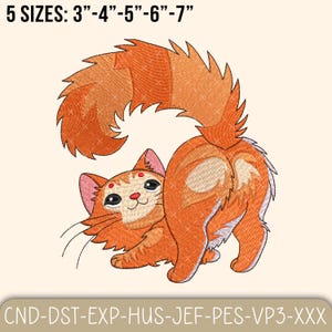 Fluffy Cat Embroidery Design, Cute Kitten Machine Embroidery File, Animal Embroidery, Kitty Embroidery Design, 5 Sizes, Instant Download