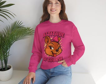 Confident Bear Attitude Unisex Sweatshirt, Playful Cartoon Crewneck, Bold Pink Design, Funny Gift for Kids and Tweens, Expressive Flair