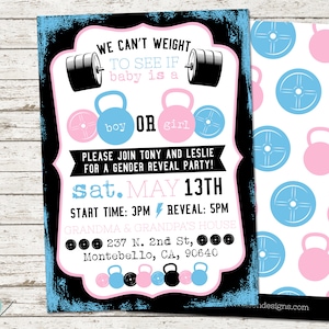 Invitación de revelación de género de fitness, no podemos pesar revelación de género, invitación de fitness, fiesta de revelación de género, 5 x 7, imprimible digital, descargar,