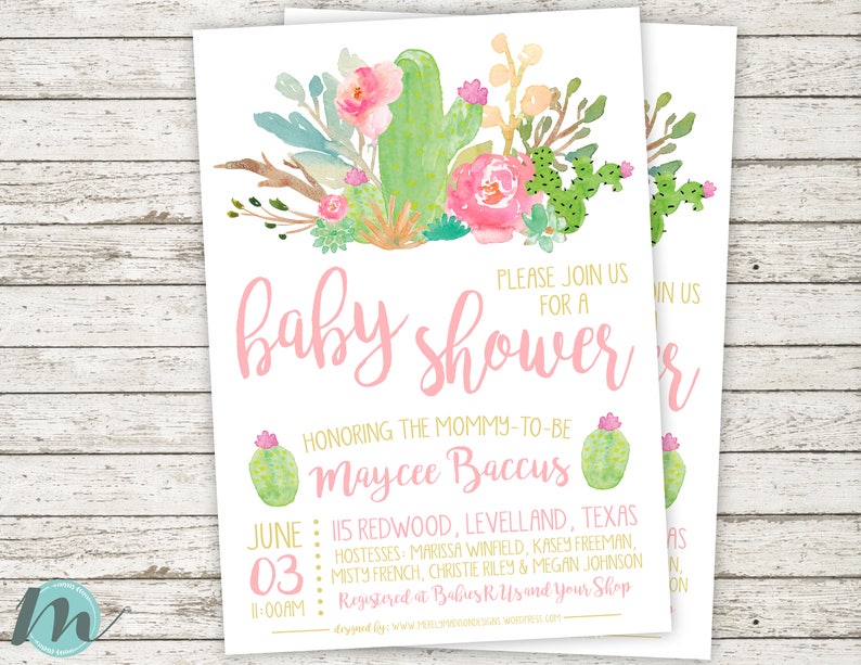 Cactus Baby Shower Invitation Watercolor Baby Shower Etsy