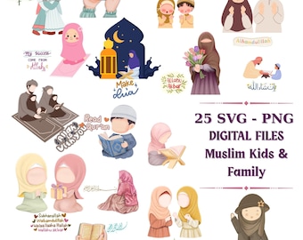 Cute Muslim Kids Quran Reading SVG Bundle, Islamic Clipart (Digital Download)