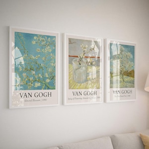 Set of 3 Unframed Van Gogh Almond Blossom Art Prints | Pink Peach Tree Wall Decor | Classic Reproduction Poster Set Gallery Gift for Her