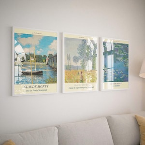 Set of 3 Unframed Claude Monet Art Prints | Impressionist Landscape Wall Decor | Famous Painting Poster Set for Living Room Bedroom Gift