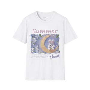 Kawaii Bunny Shirt, Cute Rabbit On Moon Tee, Aesthetic Celestial T-Shirt, Pastel Cottagecore Clothing, Oversize Graphic Tee for Her