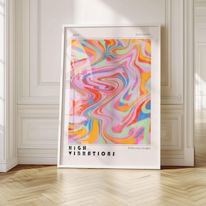 High Vibrations Aura Print | Unframed Abstract Swirl Wall Art | Modern Aesthetic Colorful Home Decor | Positive Energy Gift