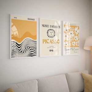 Set of 3 Unframed Picasso Matisse Bauhaus Art Prints | Modern Abstract Minimalist Wall Decor | Aesthetic Contemporary Gallery Gift