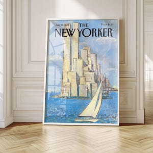 The New Yorker July 19 1982 Cover Print | Vintage Cityscape Sailboat Wall Art | Retro NYC Poster Aesthetic Decor Travel Gift
