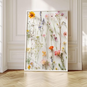 Pressed Wildflower Art Print | Unframed Botanical Wall Decor | Real Dried Flowers Style Poster | Cottagecore Aesthetic Nature Lover Gift