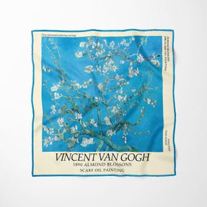 Van Gogh Almond Blossom Silk Scarf Bandana | Wearable Art Spring Fashion Accessory | Premium Satin Scarf Gift for Her