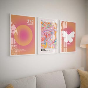 Set of 3 Unframed Aura Gradient Prints | 222 Alignment High Vibrations Butterfly Wall Art | Modern Aesthetic Living Room Bedroom Decor