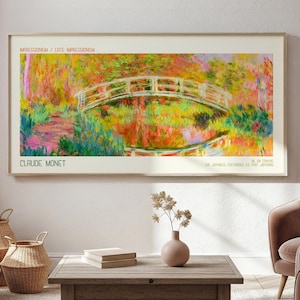 Monet Japanese Footbridge Poster, Giverny Garden Art Print, Impressionist Water Lilies Wall Decor, Pond Painting