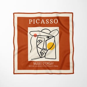 Picasso Musee d&#39;Orsay Silk Scarf Bandana | Wearable Art Cubist Fashion Accessory | Premium Satin Scarf Gift for Her