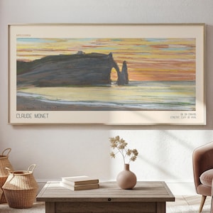 Monet Etretat Cliff of Aval Poster, French Impressionist Seascape Art Print, Coastal Wall Decor, Famous Landscape